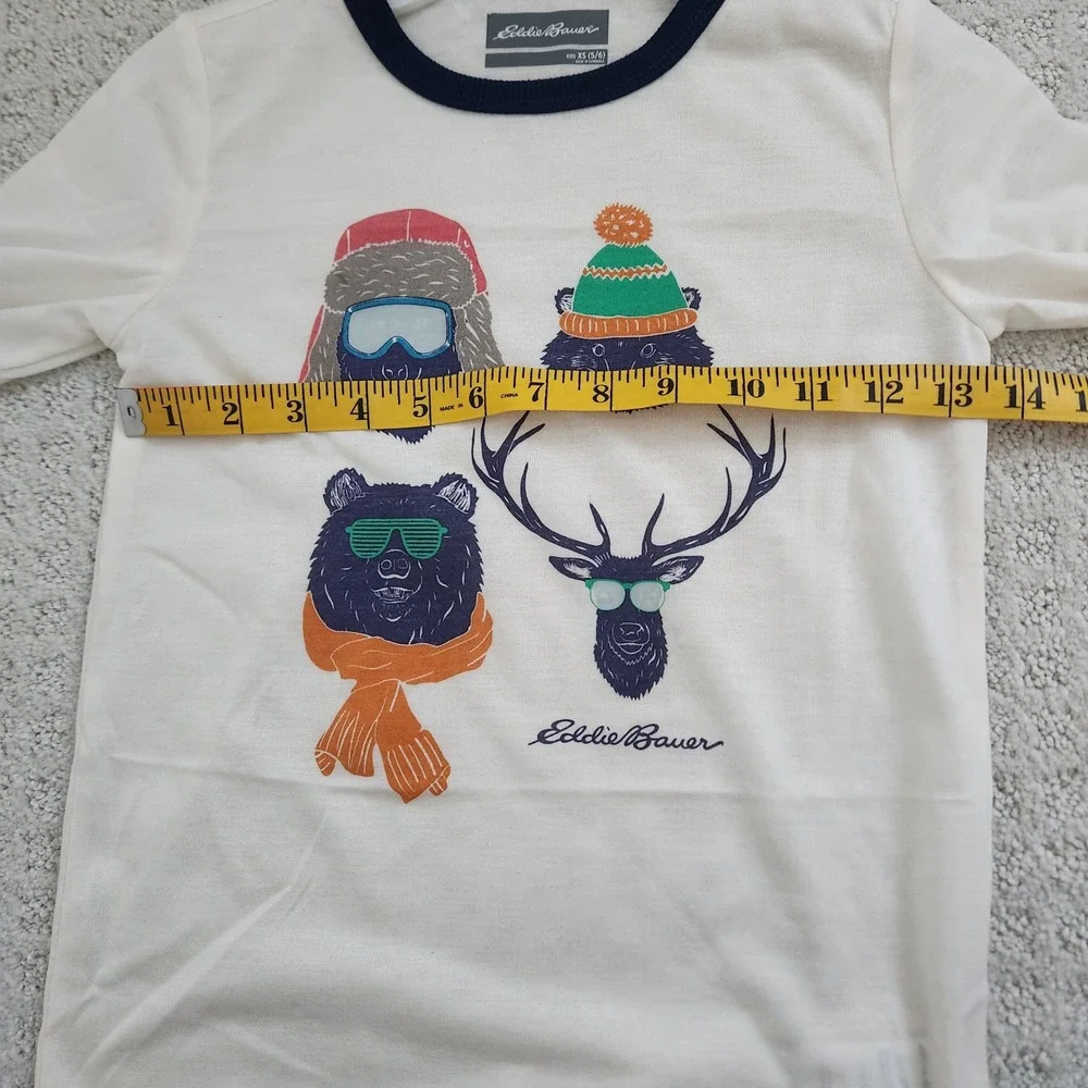 Eddie Bauer Kids‎ Long Sleeve Graphic Tee Shirt Cream Blue Size XS 5-6 NWOT